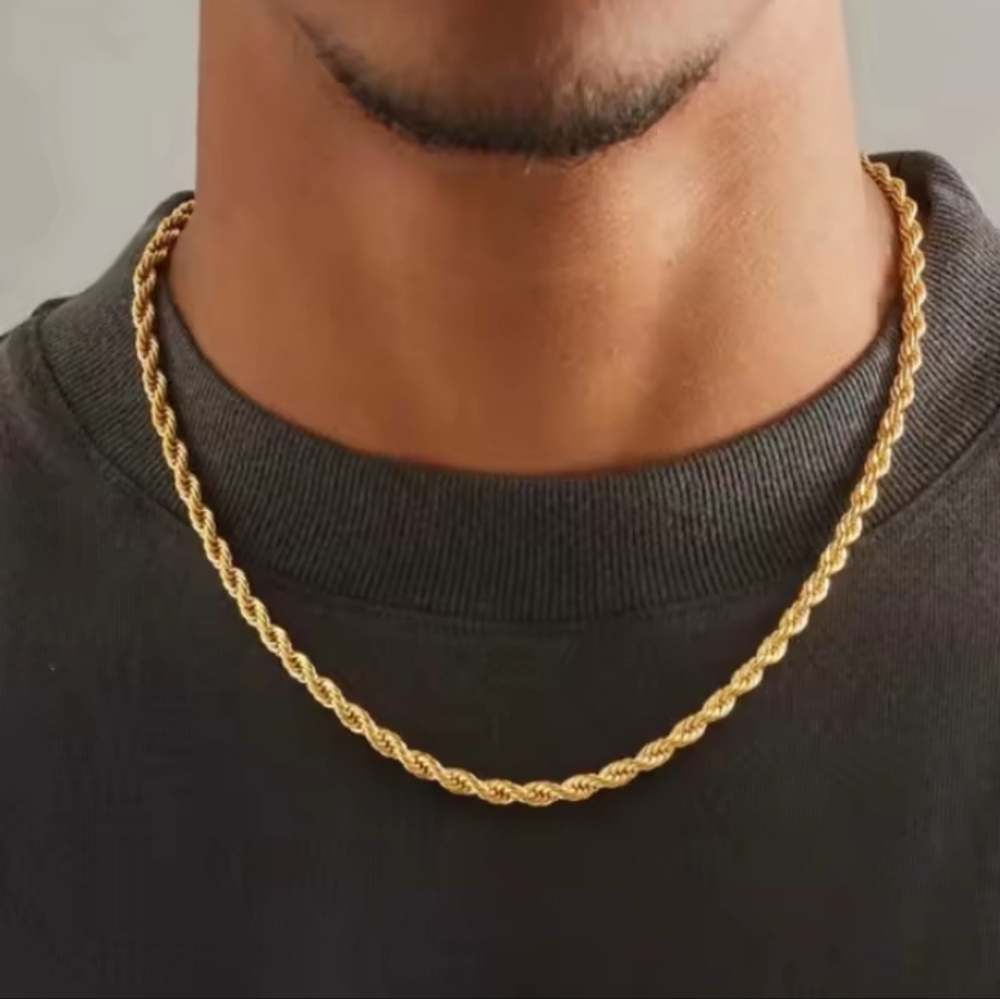 18k Gold Stamped Elegant Gold 4mm Rope Necklace 24" Unisex